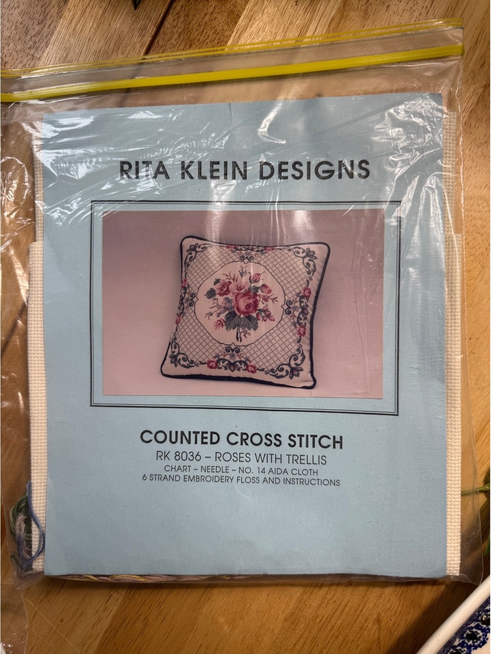 Rita Klein Designs  Cross Stitch pillow case Kit RK 8036 Roses With Trellis